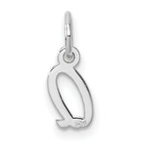 Small Script Letter Q Initial Charm Pendant in Real 14k White Gold