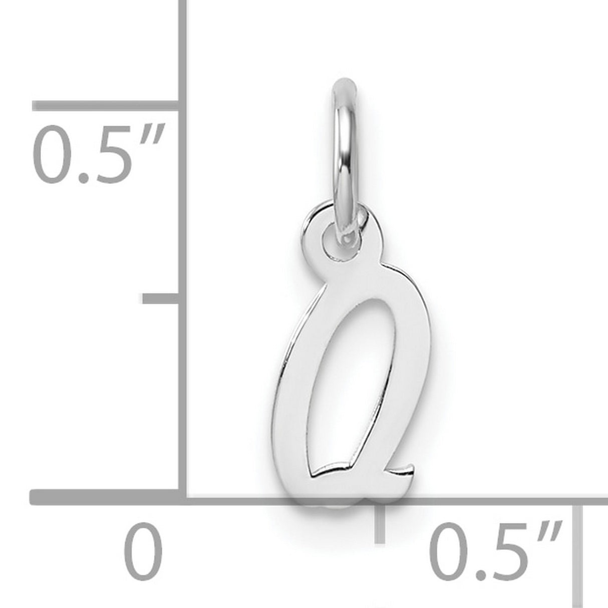Small Script Letter Q Initial Charm Pendant in Real 14k White Gold