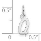 Small Script Letter Q Initial Charm Pendant in Real 14k White Gold