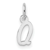 Small Script Letter Q Initial Charm Pendant in Real 14k White Gold