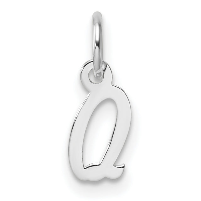 Small Script Letter Q Initial Charm Pendant in Real 14k White Gold