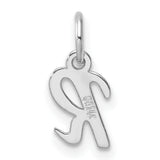 14k White Gold Script Initial R Pendant, Polished Cursive Letter Charm for Women