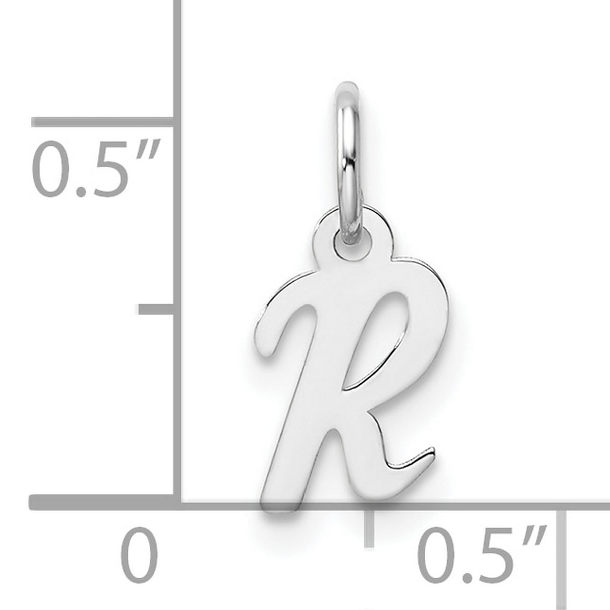 14k White Gold Script Initial R Pendant, Polished Cursive Letter Charm for Women