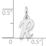 14k White Gold Script Initial R Pendant, Polished Cursive Letter Charm for Women