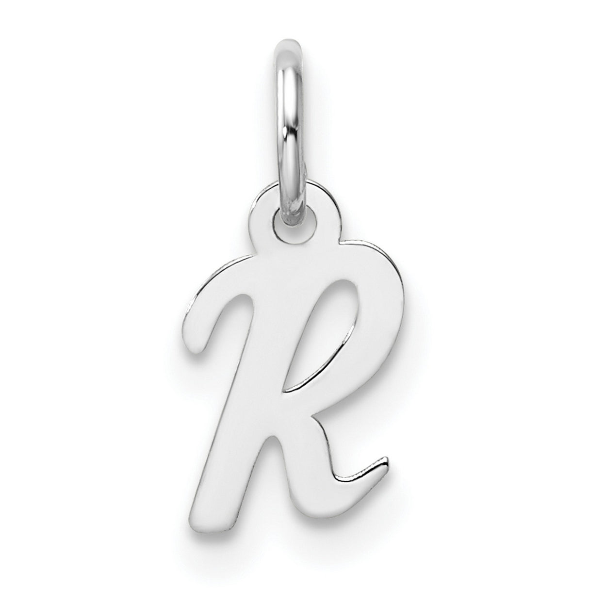 14k White Gold Script Initial R Pendant, Polished Cursive Letter Charm for Women