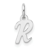 14k White Gold Script Initial R Pendant, Polished Cursive Letter Charm for Women