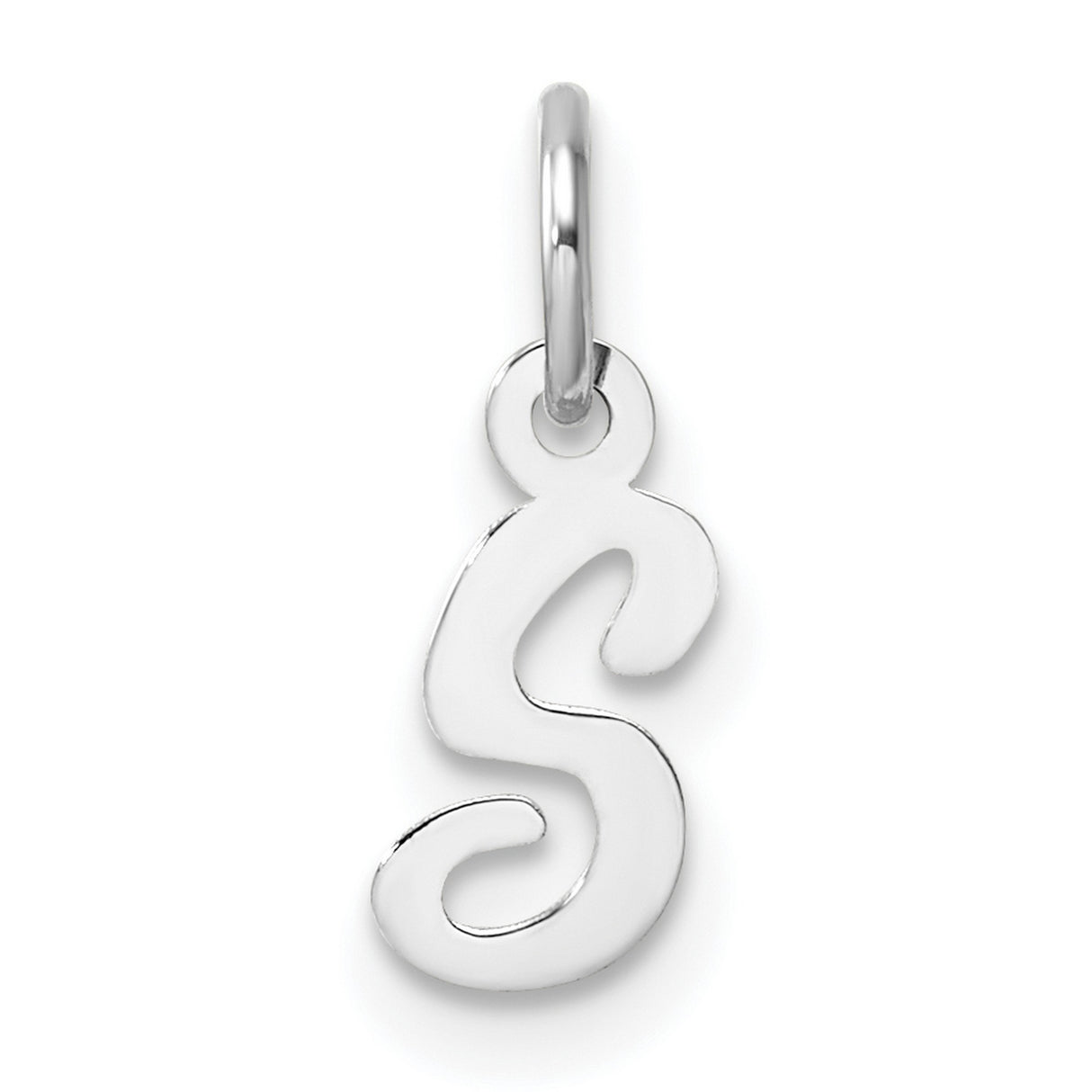 14k White Gold Initial Pendant Charm, Script Letter S Design for Women or Unisex Wear