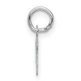 Small Script Letter V Initial Charm Pendant in Real 14k White Gold