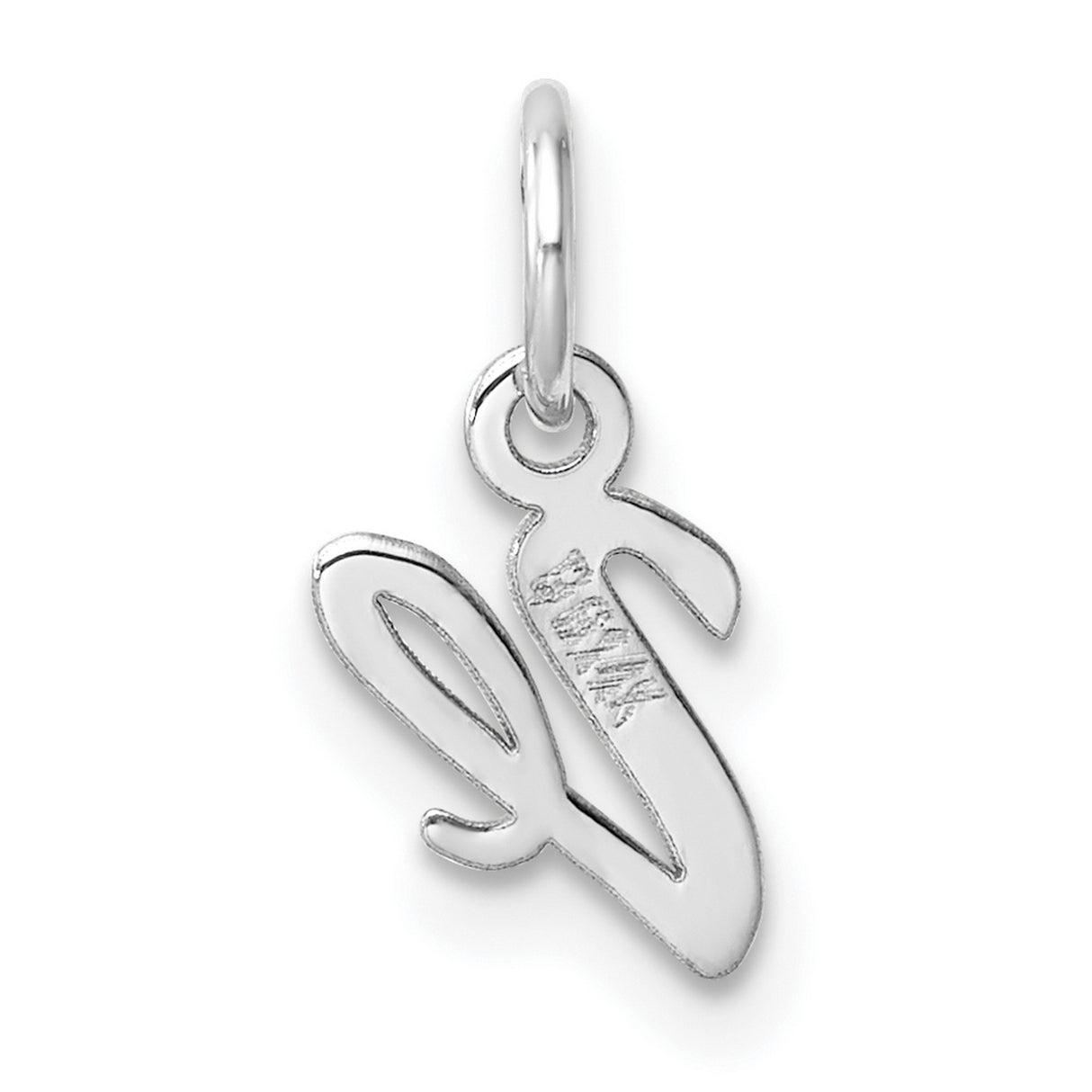 Small Script Letter V Initial Charm Pendant in Real 14k White Gold