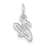 Small Script Letter V Initial Charm Pendant in Real 14k White Gold