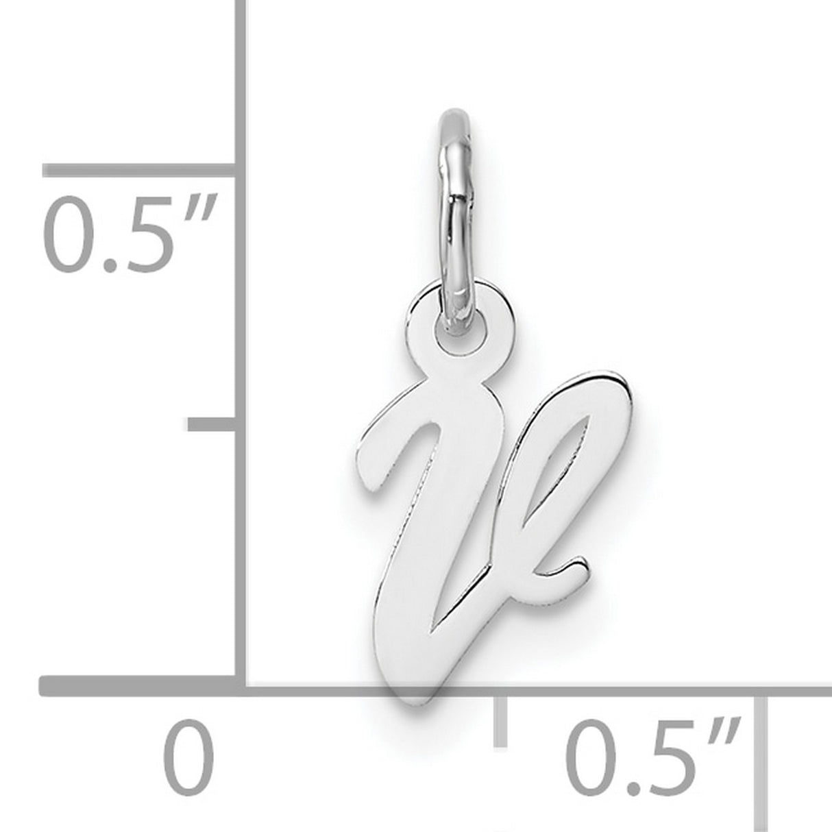 Small Script Letter V Initial Charm Pendant in Real 14k White Gold
