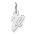 Small Script Letter V Initial Charm Pendant in Real 14k White Gold