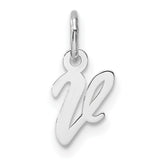 Small Script Letter V Initial Charm Pendant in Real 14k White Gold
