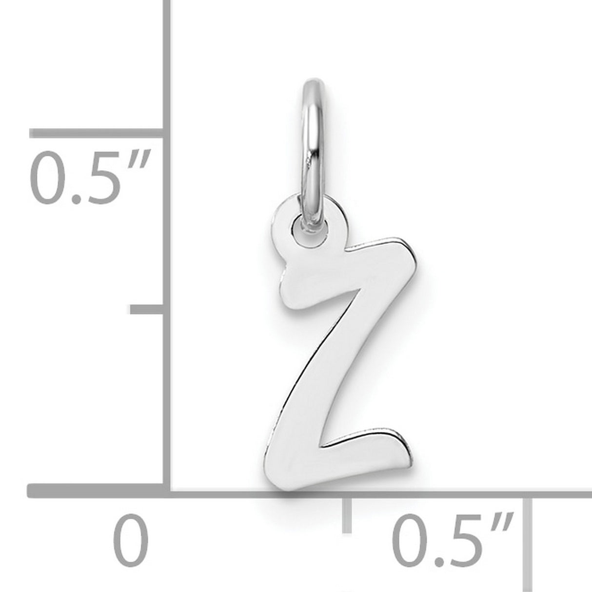 Small Script Letter Z Initial Charm Pendant in Real 14k White Gold