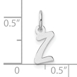 Small Script Letter Z Initial Charm Pendant in Real 14k White Gold