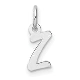 Small Script Letter Z Initial Charm Pendant in Real 14k White Gold