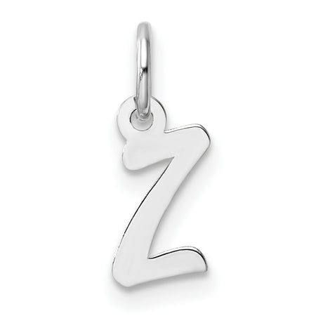 Small Script Letter Z Initial Charm Pendant in Real 14k White Gold