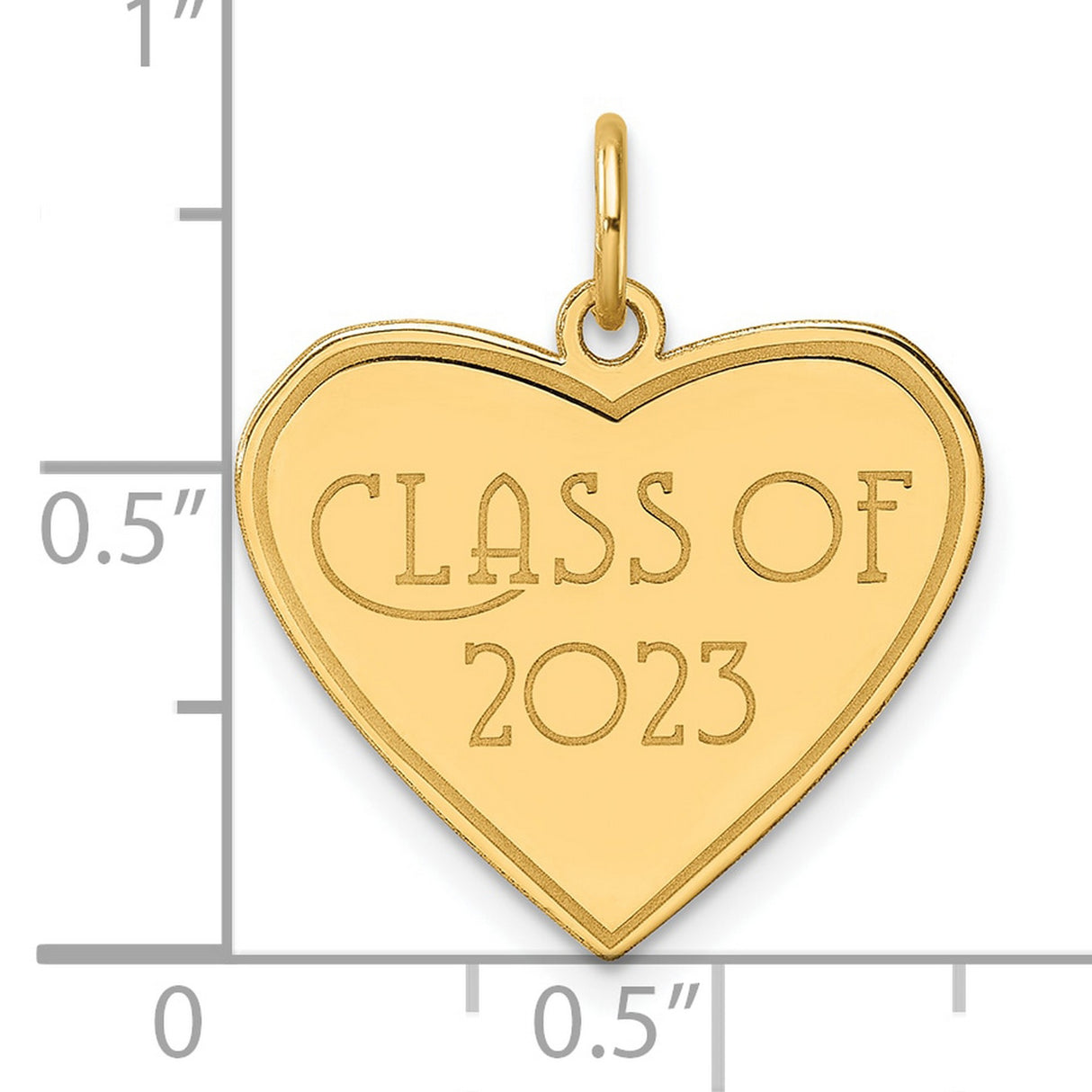 Polished Class of 2023 Heart Charm Pendant in Real 14k Yellow Gold