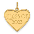 Polished Class of 2023 Heart Charm Pendant in Real 14k Yellow Gold