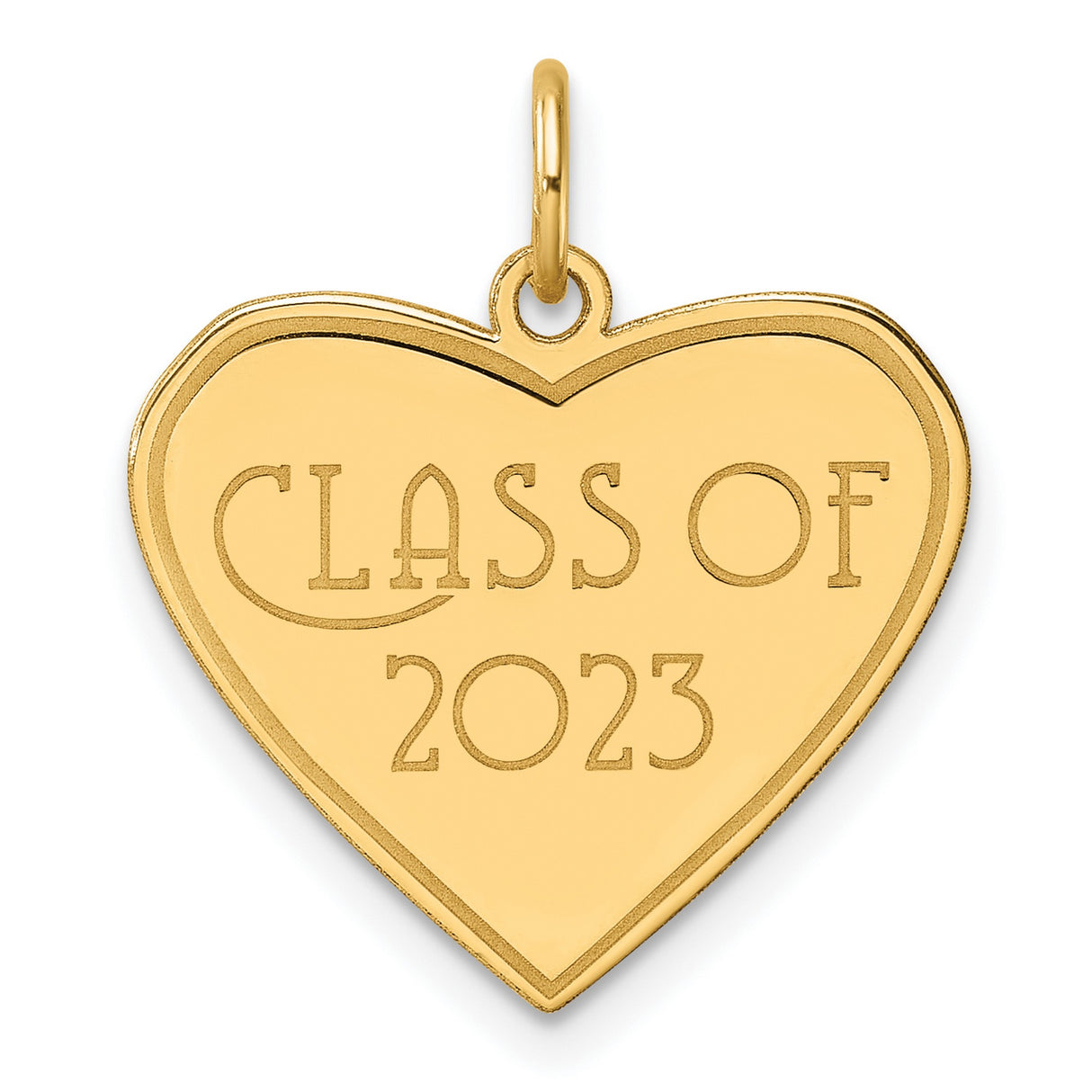 Polished Class of 2023 Heart Charm Pendant in Real 14k Yellow Gold