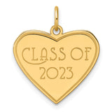 Polished Class of 2023 Heart Charm Pendant in Real 14k Yellow Gold