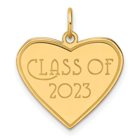 Polished Class of 2023 Heart Charm Pendant in Real 14k Yellow Gold