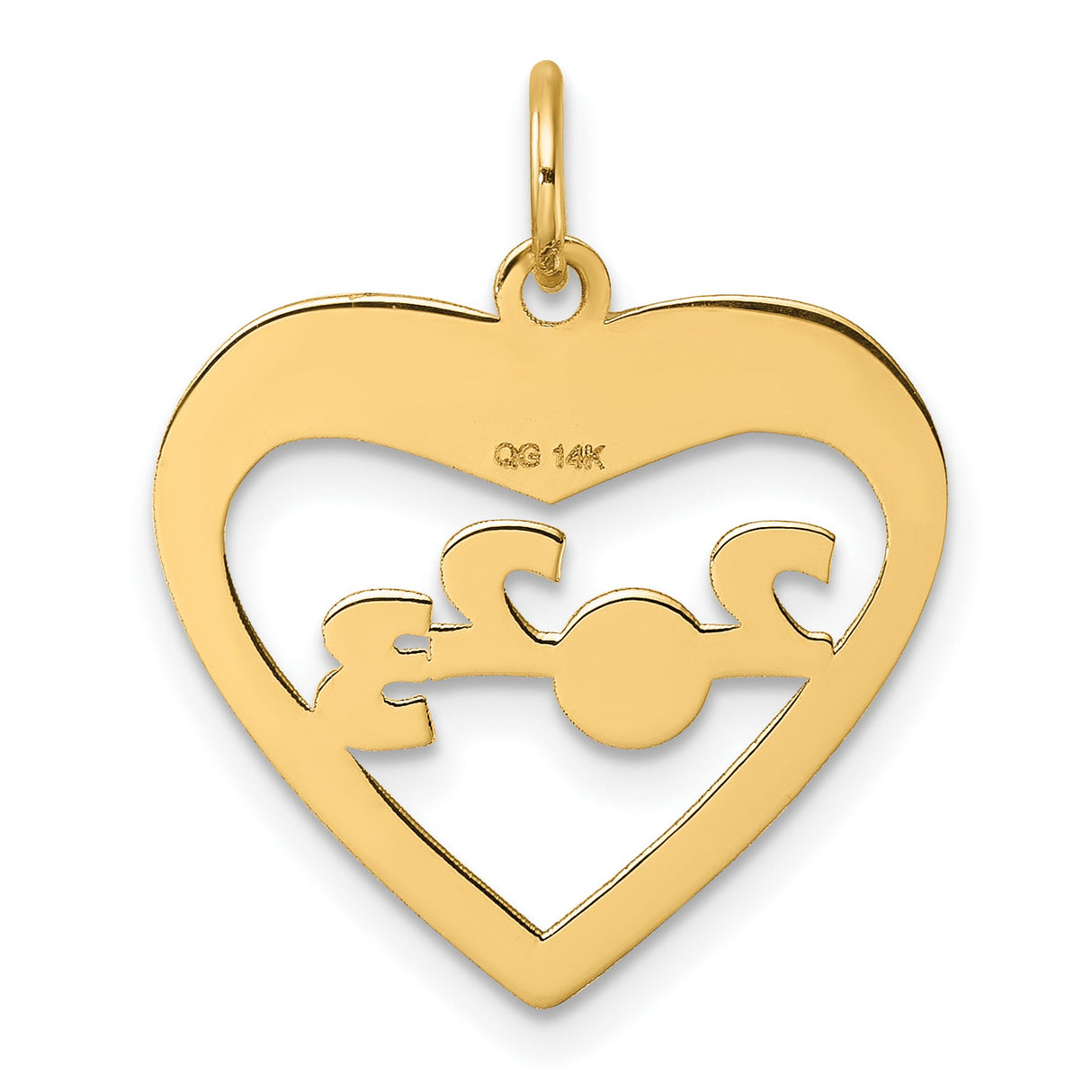 Polished CLAOF 2023 Cut Out Heart Charm Pendant in Real 14k Yellow Gold