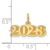 Polished and Satin Horizontal 2023 Charm Pendant in Real 14k Yellow Gold