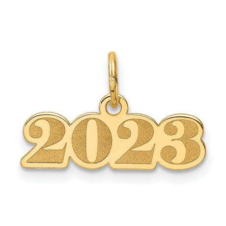 Polished and Satin Horizontal 2023 Charm Pendant in Real 14k Yellow Gold