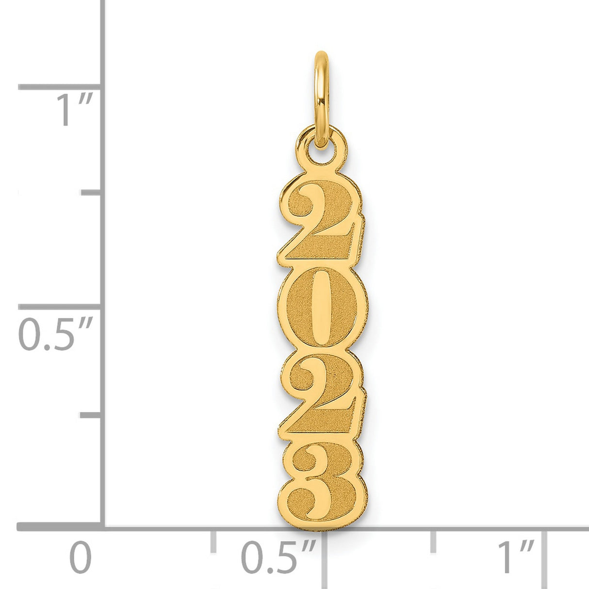 Polished and Satin Vertical 2023 Charm Pendant in Real 14k Yellow Gold