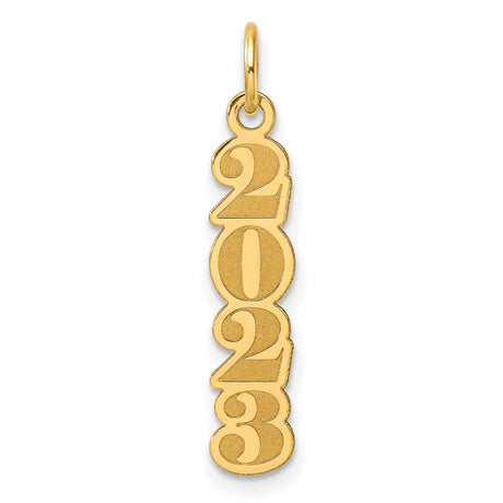 Polished and Satin Vertical 2023 Charm Pendant in Real 14k Yellow Gold