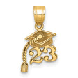 14k Yellow Gold Graduation Pendant with Cap and Dangling Tassel, Class of 2023 Charm
