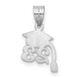 Graduation Cap 23 with Dangling Tassel Charm Pendant in Real 14k White Gold