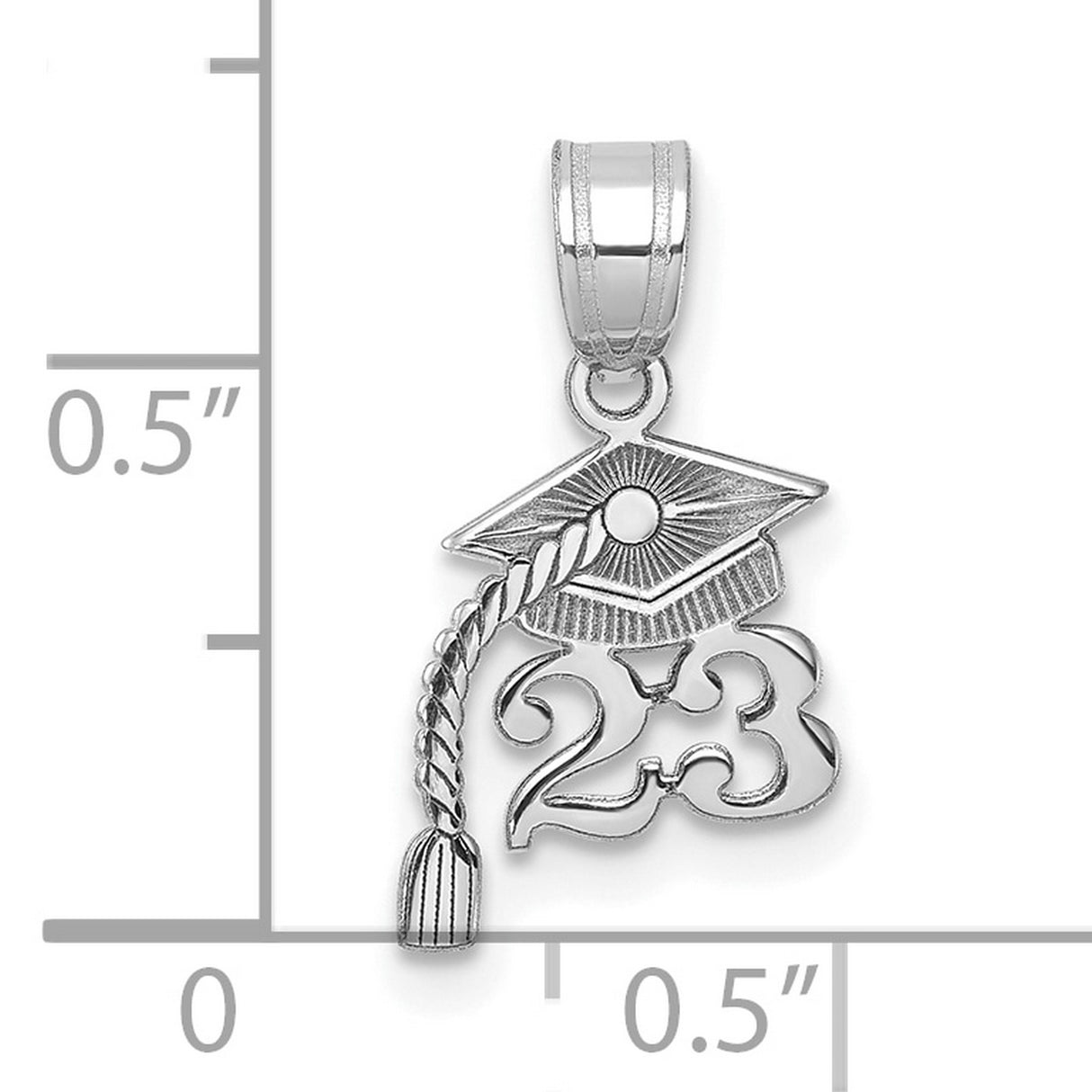 Graduation Cap 23 with Dangling Tassel Charm Pendant in Real 14k White Gold