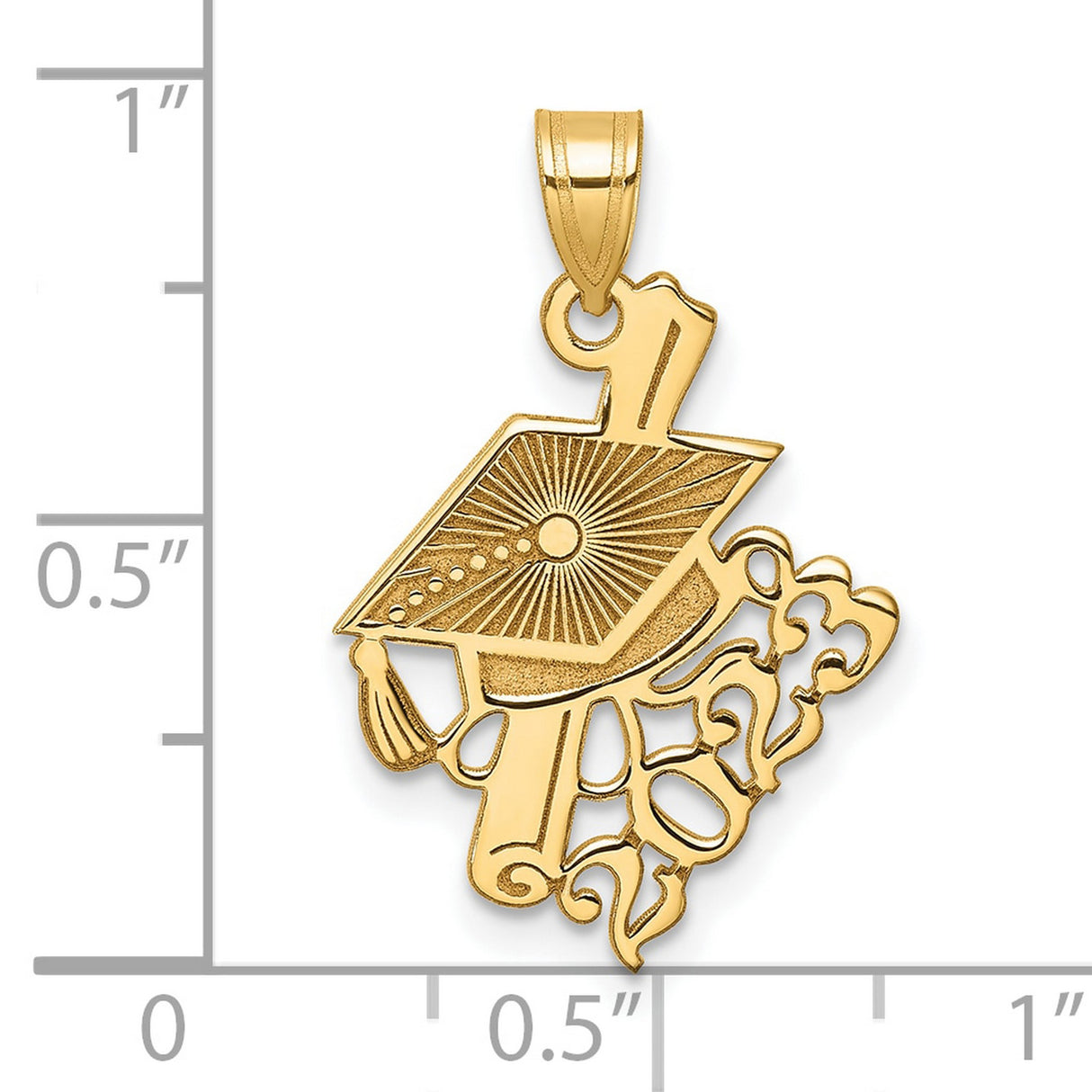 Graduation Cap and Slanted Diploma 2023 Charm Pendant in Real 14k Yellow Gold
