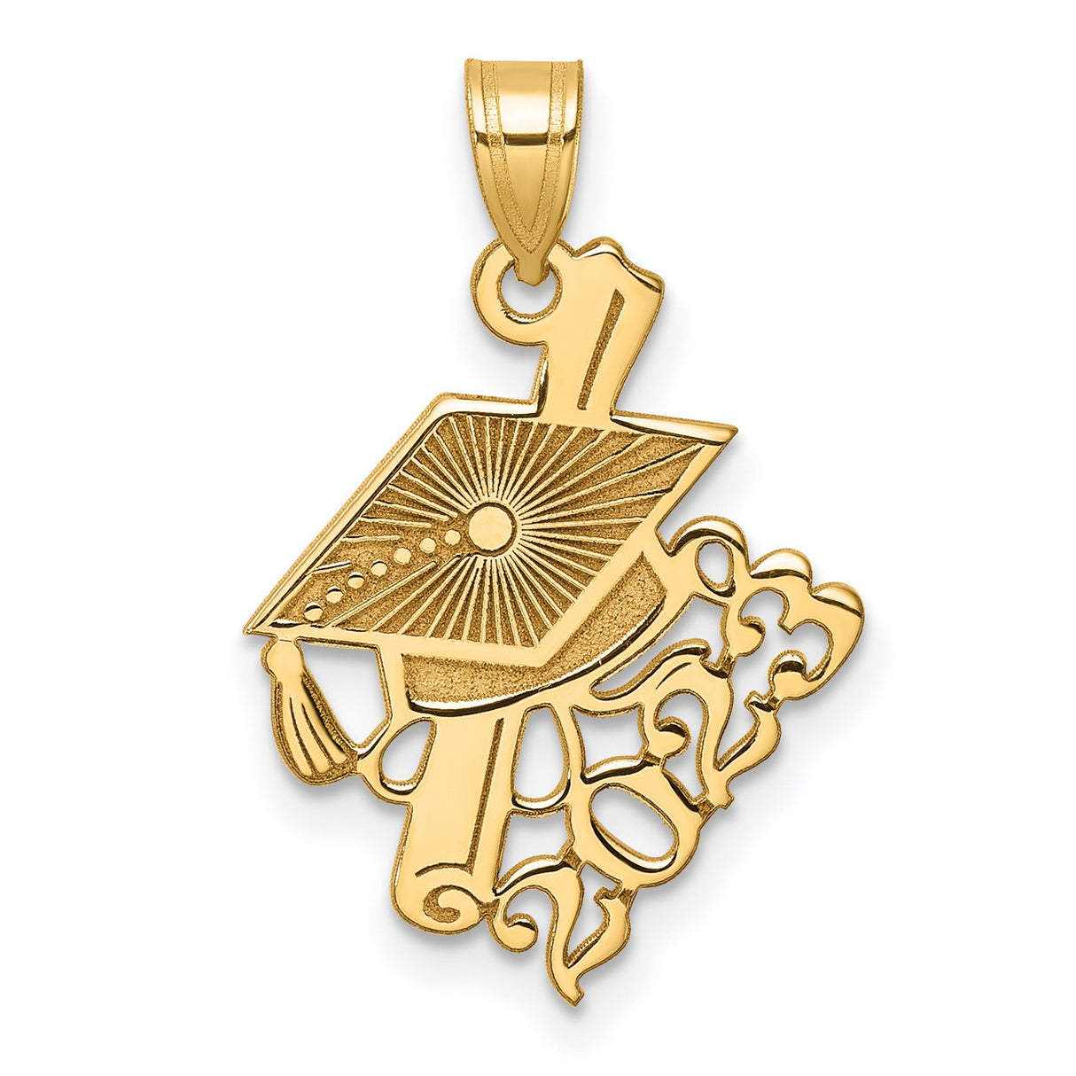 Graduation Cap and Slanted Diploma 2023 Charm Pendant in Real 14k Yellow Gold