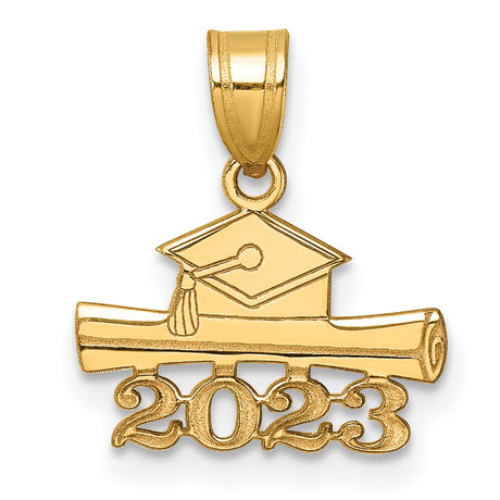 2023 Graduation Cap and Diploma Charm Pendant in Real 14k Yellow Gold