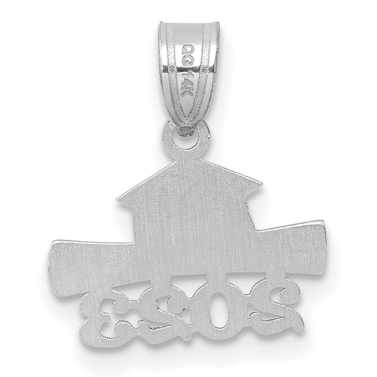 2023 Graduation Cap and Diploma Charm Pendant in Real 14k White Gold