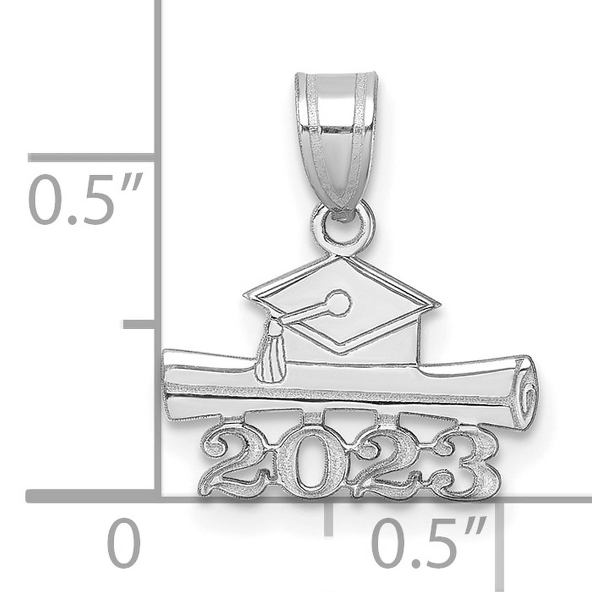 2023 Graduation Cap and Diploma Charm Pendant in Real 14k White Gold
