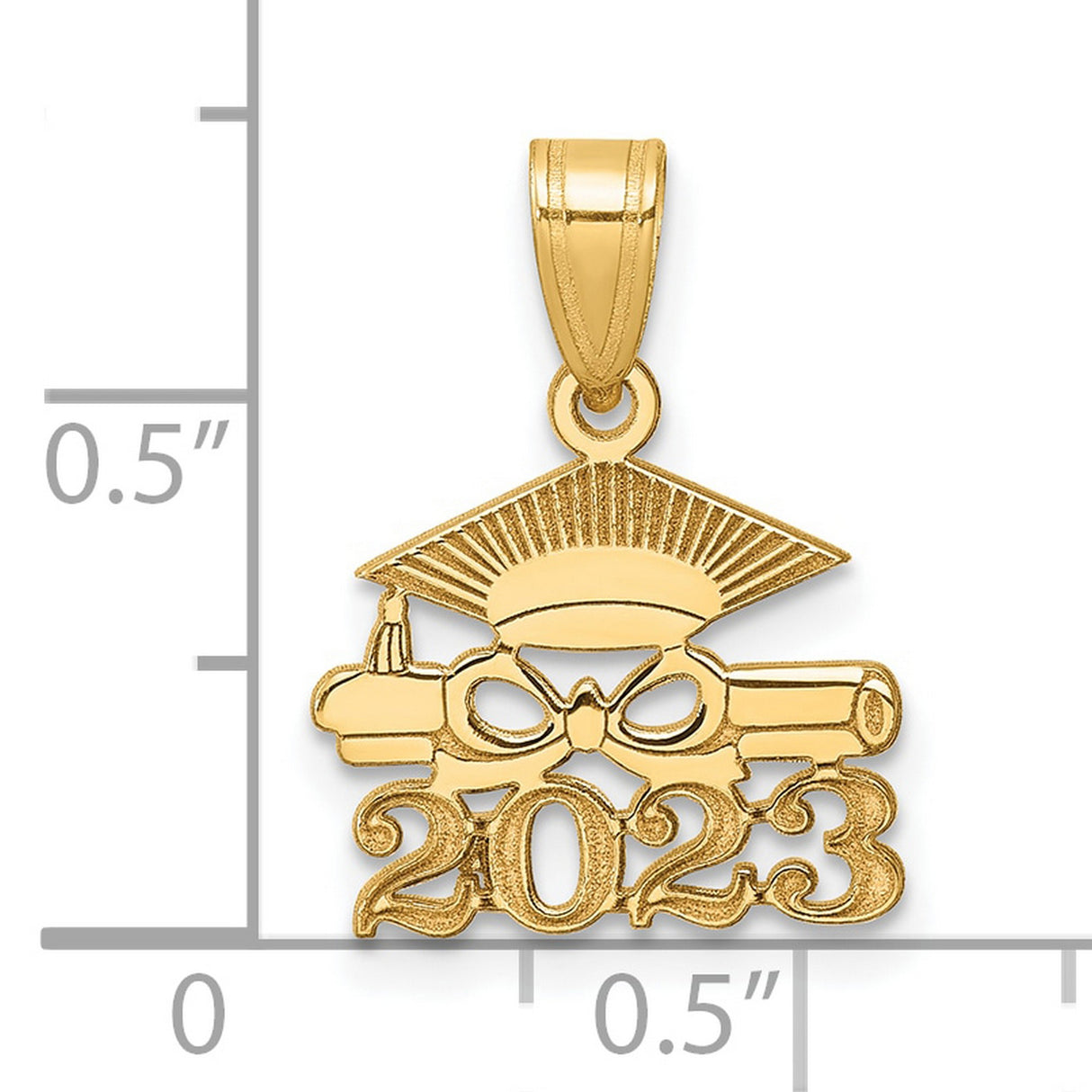 Graduation Cap and Diploma 2023 Charm Pendant in Real 14k Yellow Gold