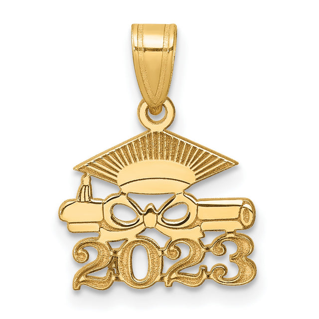 Graduation Cap and Diploma 2023 Charm Pendant in Real 14k Yellow Gold