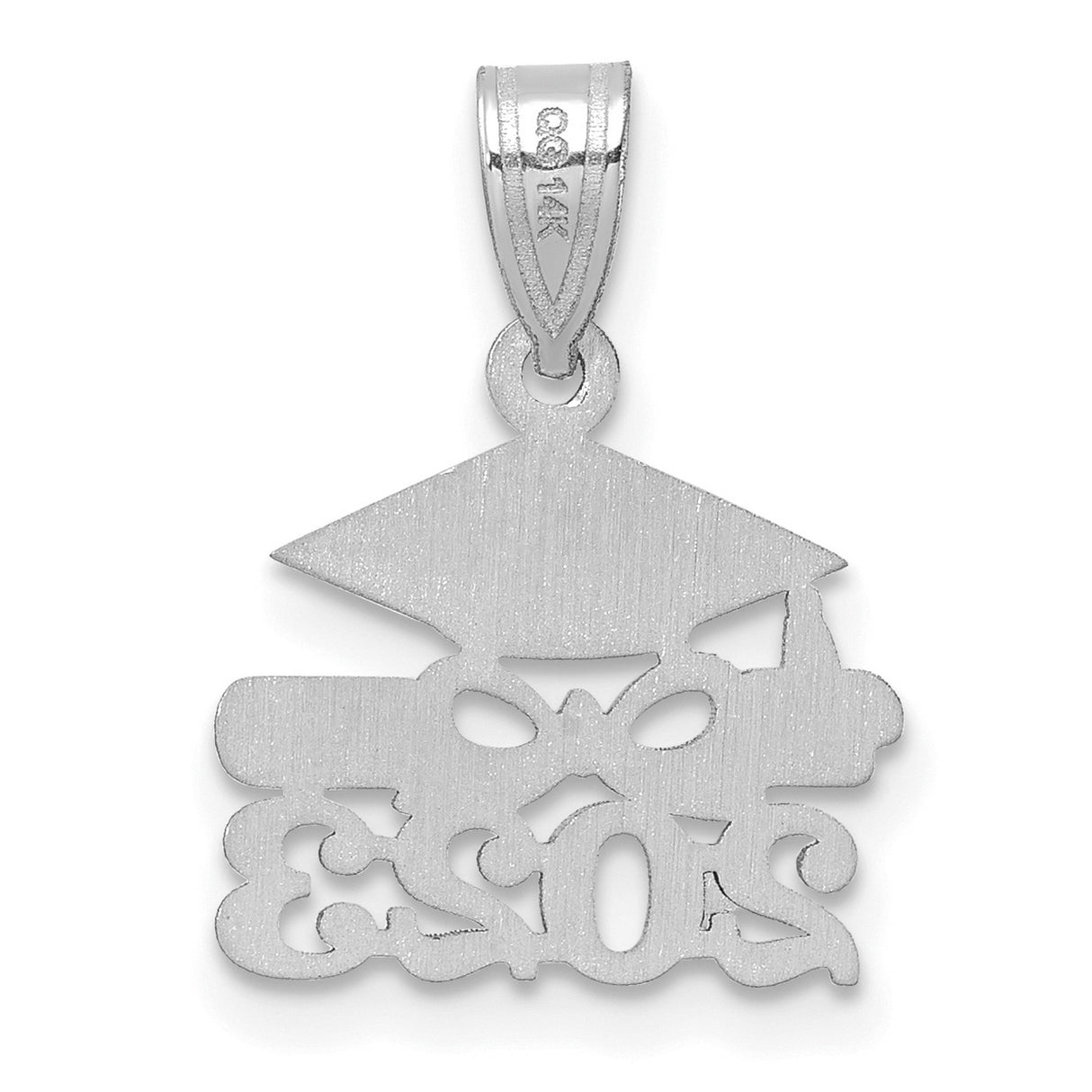 Graduation Cap and Diploma 2023 Charm Pendant in Real 14k White Gold