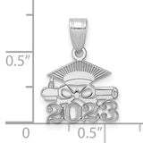 Graduation Cap and Diploma 2023 Charm Pendant in Real 14k White Gold