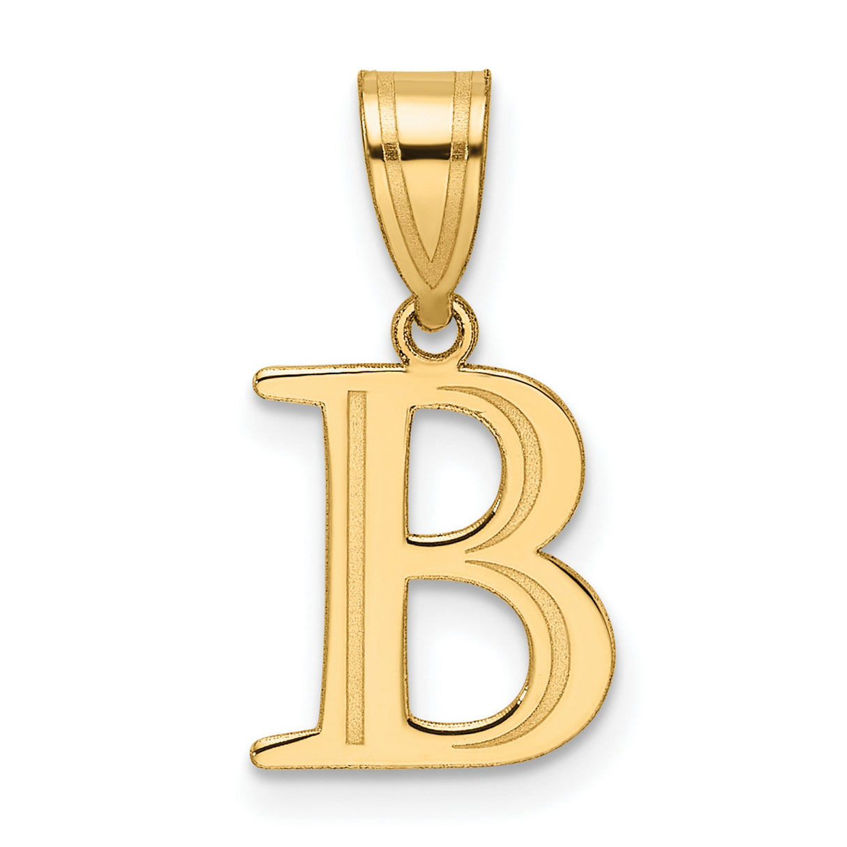 14k Yellow Gold Initial B Pendant, Polished Block Letter Charm, Unisex Monogram Jewelry