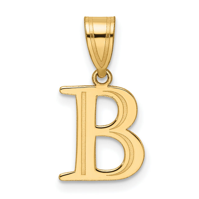 14k Yellow Gold Initial B Pendant, Polished Block Letter Charm, Unisex Monogram Jewelry
