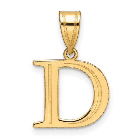 14k Yellow Gold Initial D Pendant, Block Letter Alphabet Charm, Polished Minimalist Jewelry