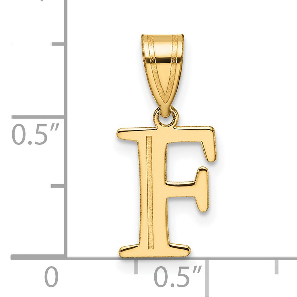 14k Yellow Gold Initial F Pendant, Polished Block Letter Charm, Unisex Monogram Jewelry