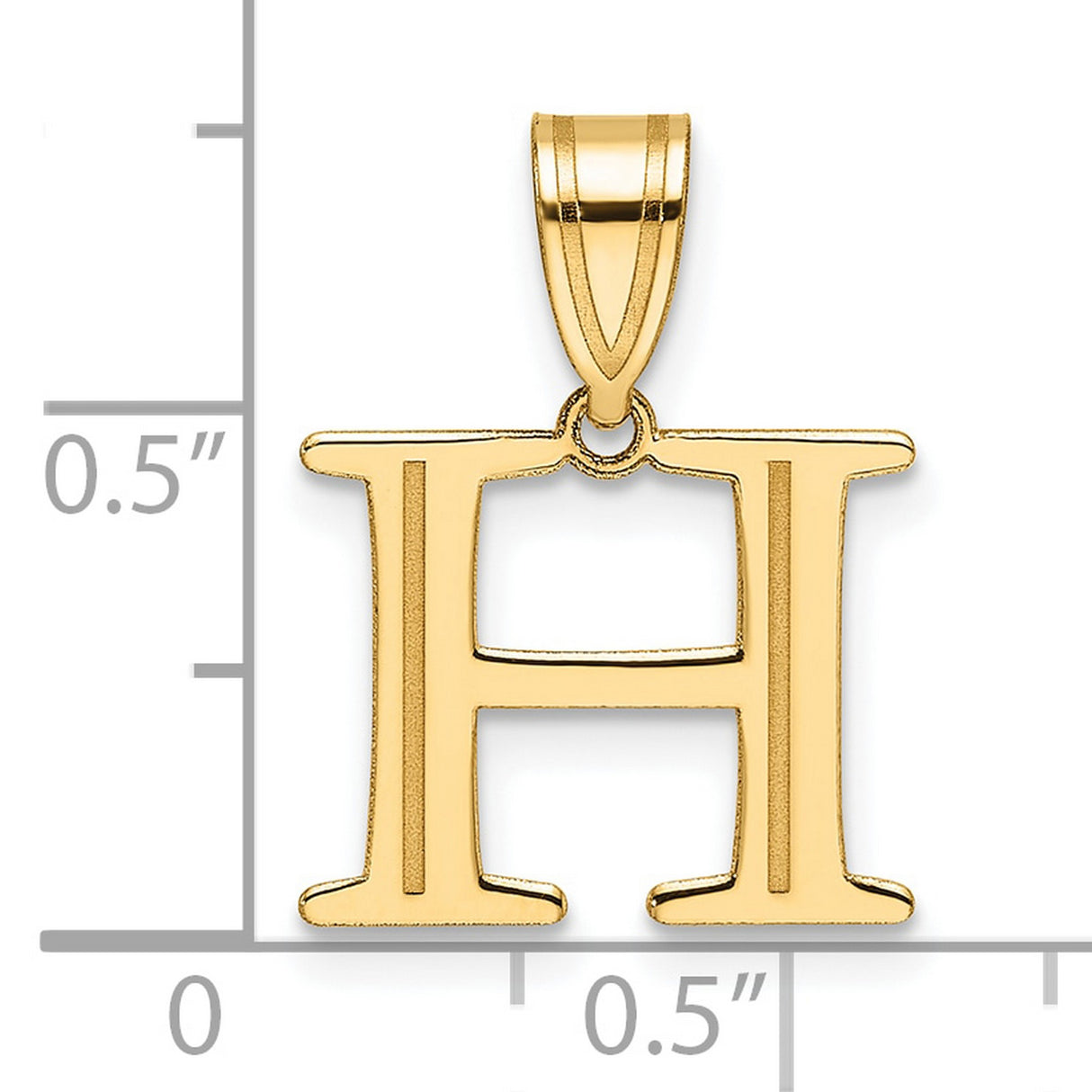 14k Yellow Gold Letter H Pendant Charm, Polished Block Initial Design for Women or Unisex Wear