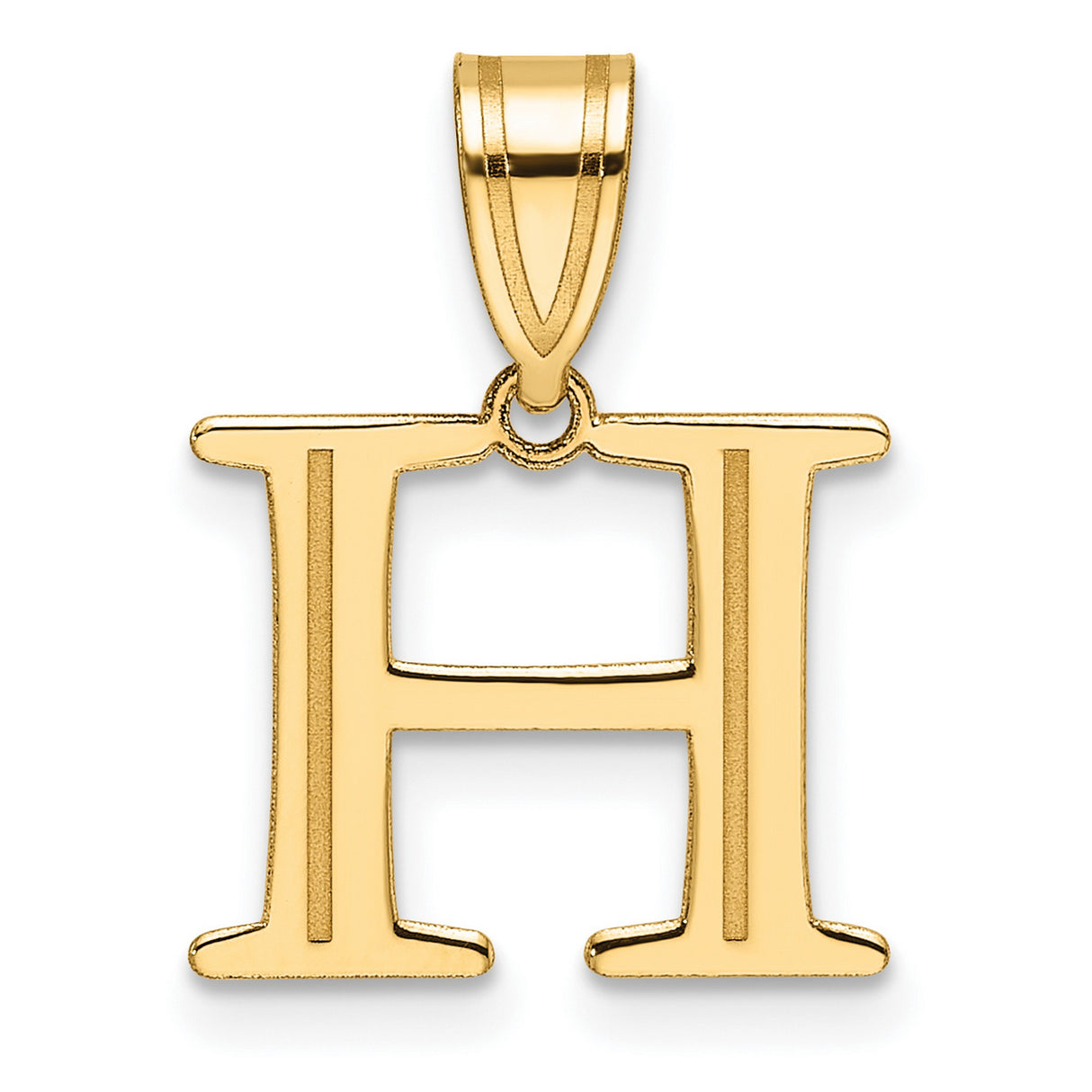 14k Yellow Gold Letter H Pendant Charm, Polished Block Initial Design for Women or Unisex Wear