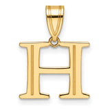 14k Yellow Gold Letter H Pendant Charm, Polished Block Initial Design for Women or Unisex Wear